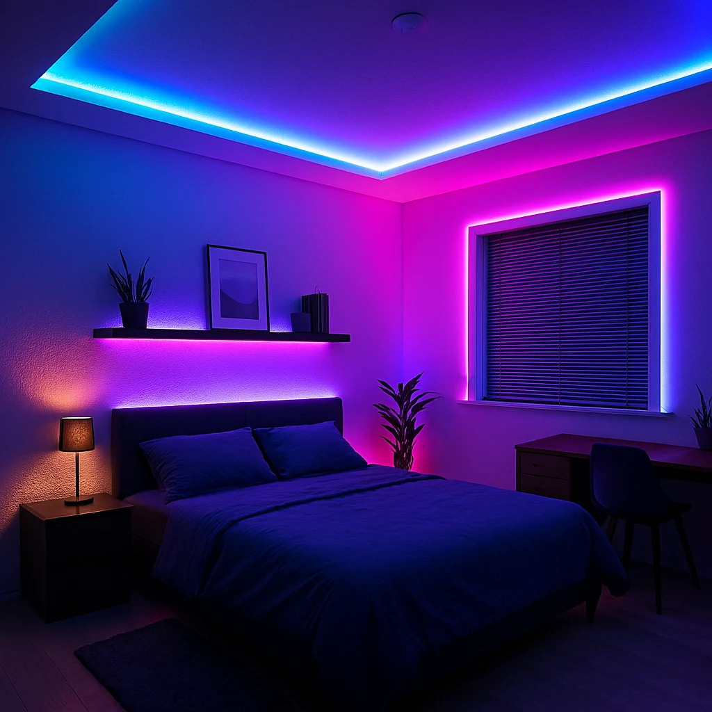 Decoración de dormitorio con luces LED en Medellín